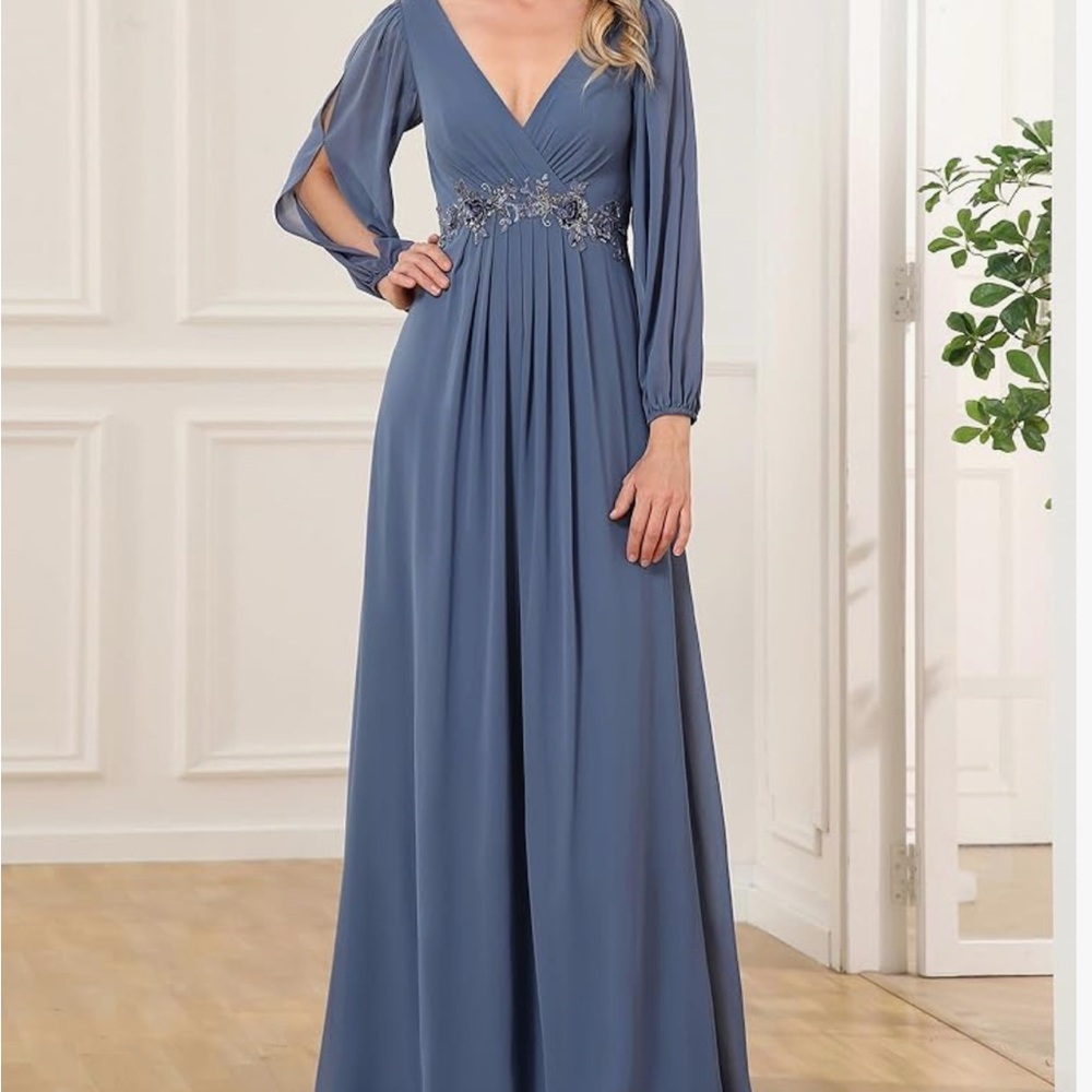 Ever Pretty Blue Pleated Embellished Gown